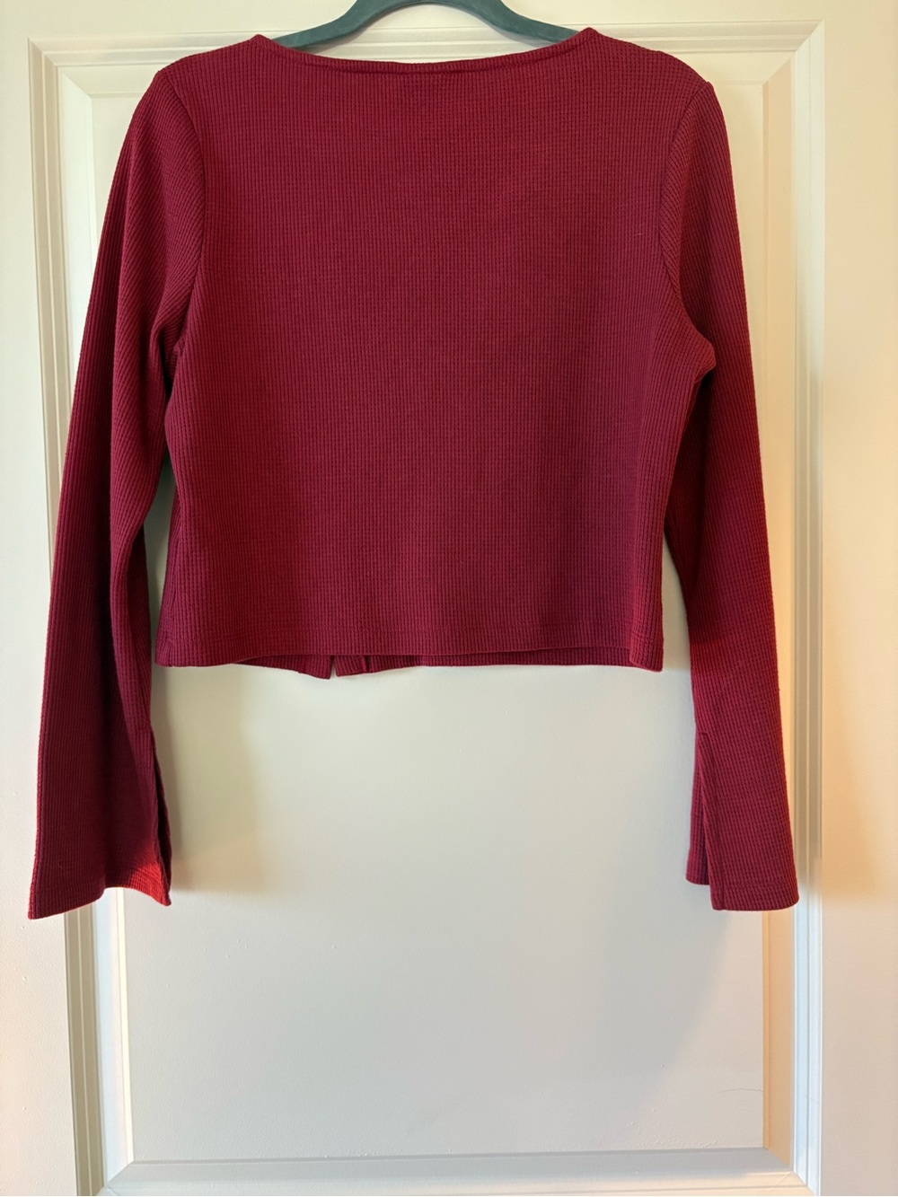 ASOS Burgundy Waffle-Knit Button-Front Long Sleeve Top - Picture 3 of 3